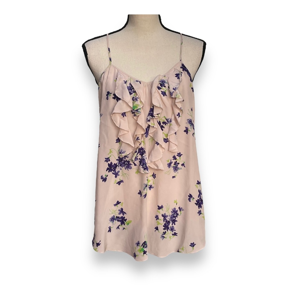 Rebecca Taylor Silk Floral Ruffle Camisole Tank Top Pink Purple Womens Size 6‎